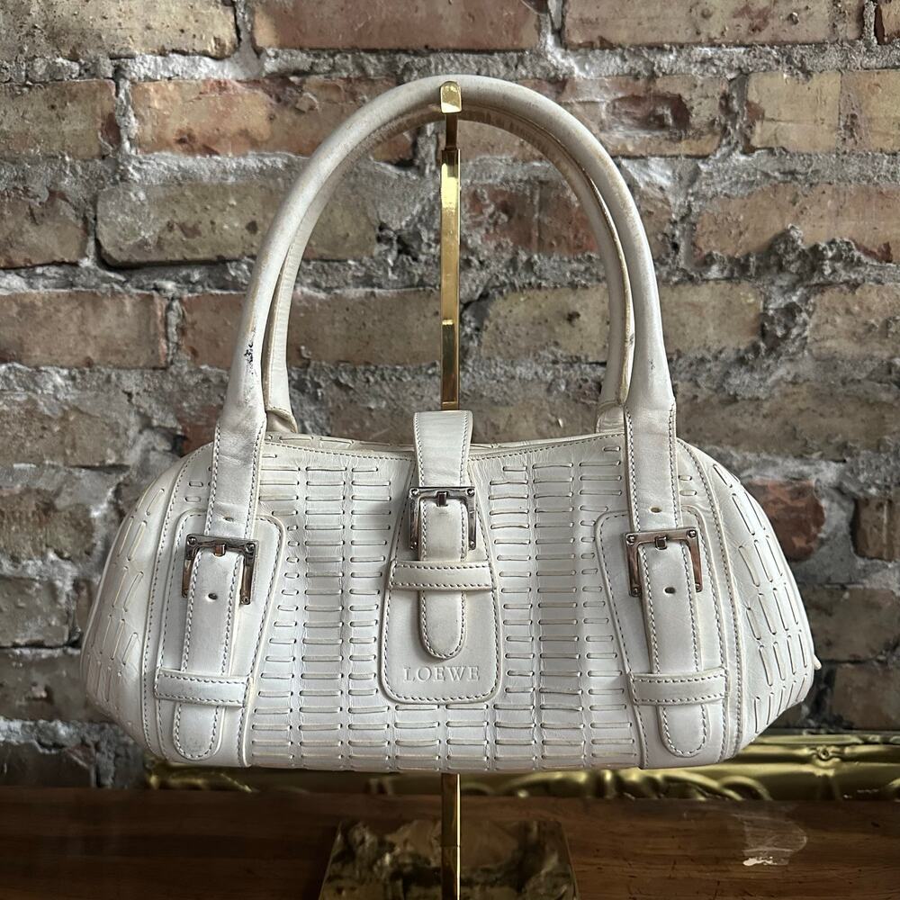Vintage 2000's Loewe White Leather Senda Satchel